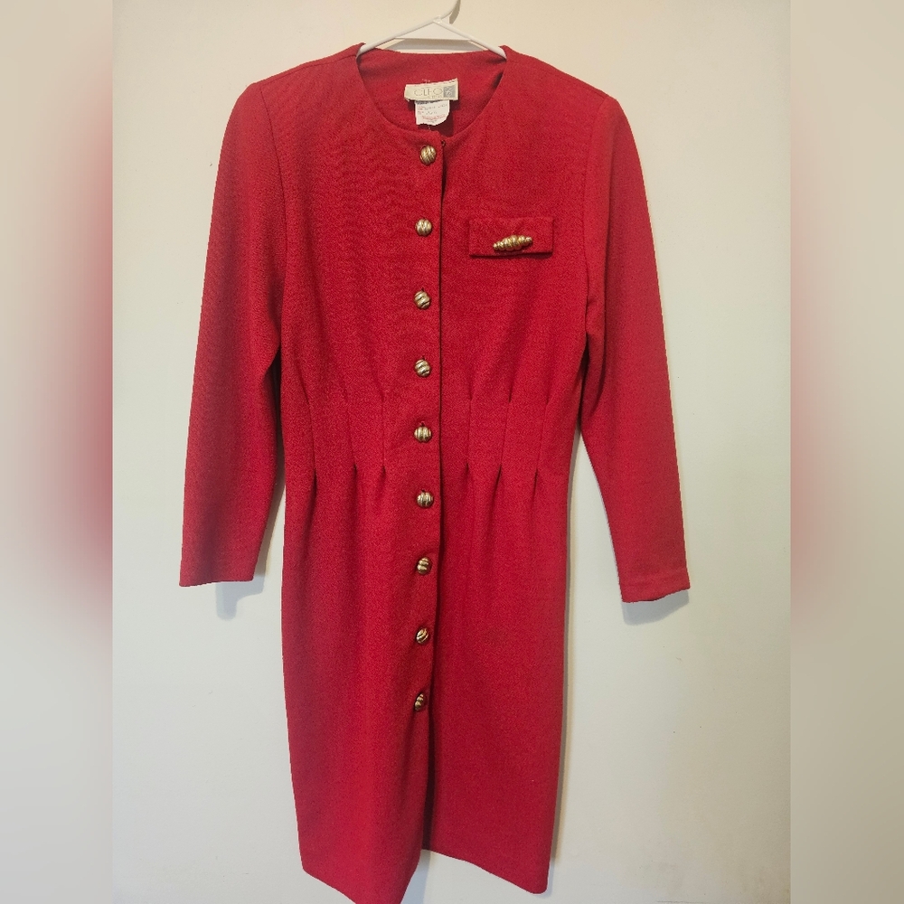 Vintage Cleo Red Long Sleeve Button Dress